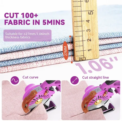 Miniatura 2 de BAOSHISHAN - Tela eléctrica inalámbrica y recargable giratoria, velocidad ajustable 2 x 2500mAh Battery, Round Blade Fabric Cutting Machine for
