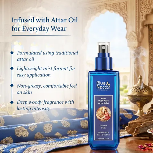 Miniatura 5 de Blue Nectar Niraa Oudh Veera Attar Mist Bruma de perfume para hombres y mujeres Oudh Attar de larga duración con rosa y azafrán Spray