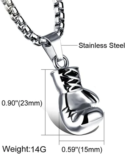 Miniatura 24 de Hamoery Collar con colgante de cadena de guante de boxeo de acero inoxidable punk para hombres y mujeres