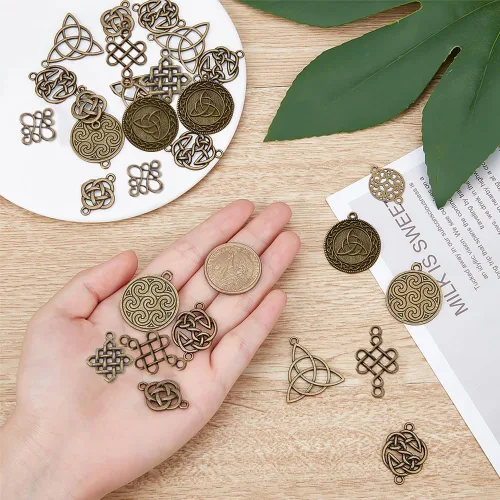 Miniatura 3 de SUNNYCLUE 1 caja, 48 unidades, 8 estilos, dijes de nudo celta pagano, nudo chino, flor de la vida, colgantes huecos de aleación de estilo tibetano 1