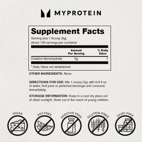 Miniatura 5 de Myprotein Polvo de creatina monohidrato, 200 porciones (1kg), polvo de creatina pura sin sabor, suplemento para antes/después del entrenamiento