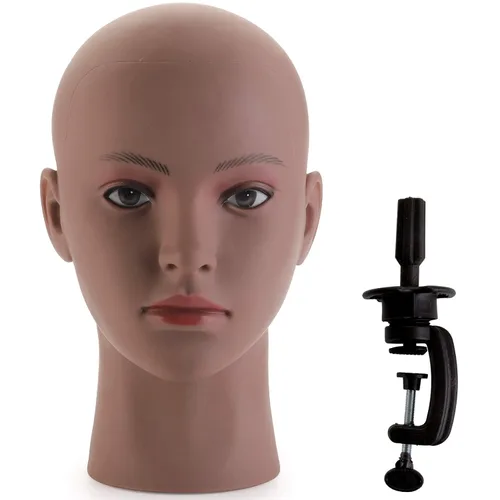 Hedume Cabeza de maniquí afroamericano con abrazadera, cabeza de maniquí calva, cabeza de maniquí para pelucas, sombrero, exhibición de gafas