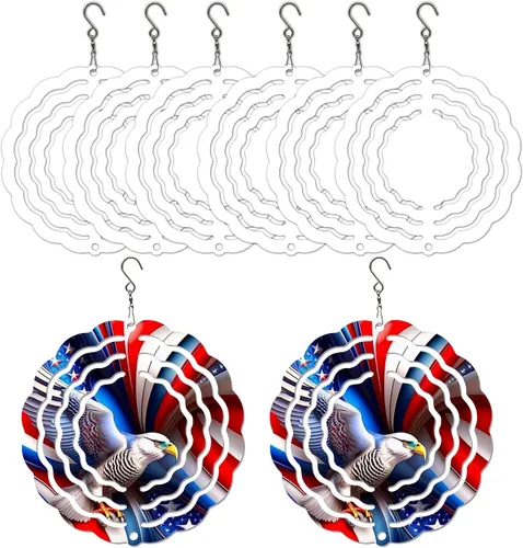 Miniatura 8 de Paquete de 6 hilanderos de viento de sublimación 3D de aluminio de 10 pulgadas de doble cara para sublimación de jardín, hilanderos de viento