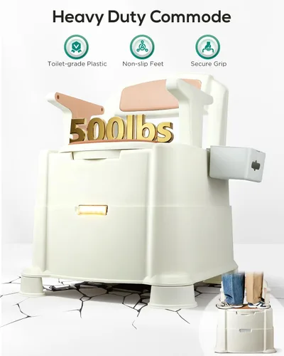 Miniatura 3 de Cómoda de noche de alta resistencia de 500 libras, silla portátil 3 en 1 para ancianos y adultos, inodoro nocturno con luz de movimiento, silla