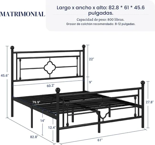Miniatura 2 de Allewie Moderna base de cama tamaño Queen de plataforma metálica con cabecero y estribo vintage/base de colchón/almacenamiento debajo de la cama/