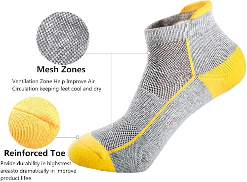 Miniatura 3 de J.WMEET Mens Low Cut Ankle Athletic Socks Cotton Mesh Cushioned Running Ventilation Sports Tab Socks