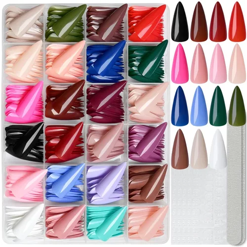 Miniatura 12 de LoveOurHome Uñas postizas a presión para mujer, uñas postizas con pestañas de pegamento, 576 unidades, uñas postizas a presión, uñas cortas