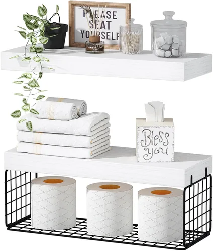 Miniatura 19 de QEEIG Estantes de baño sobre el inodoro, estantes flotantes montados en la pared, almacenamiento de papel higiénico, estante pequeño de decoración