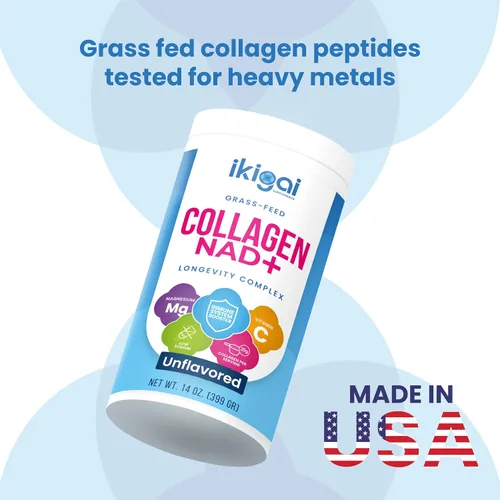 Miniatura 2 de Ikigai - Colágeno con NAD+ (30 porciones), sin OMG, sin gluten, paleo, kosher, sin sabor, incluye mezclador de bebidas gratis