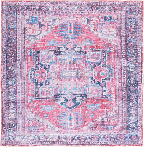 Miniatura 9 de SAFAVIEH Alfombra lavable Serapi Collection – 3 pies 3 pulgadas x 5 pies, azul marino y rojo, antideslizante y fácil de limpiar, ideal