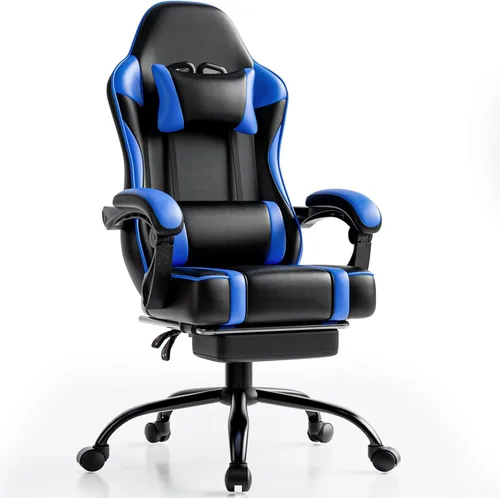 Miniatura 9 de Silla de videojuegos para adultos, silla de juegos con masaje y con reposapiés, almohada lumbar ajustable para niños, cómoda silla de computadora