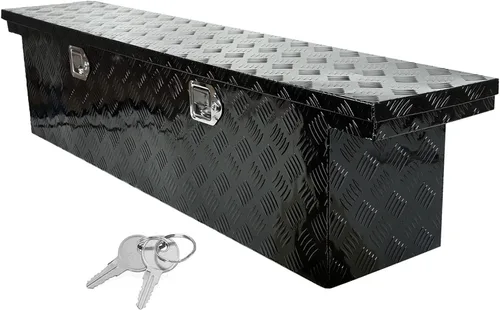 Miniatura 10 de Caja de herramientas de aluminio negro de 39 x 13 x 10 pulgadas con cerradura y llaves, caja de herramientas de 5 barras de banda de rodadura, caja