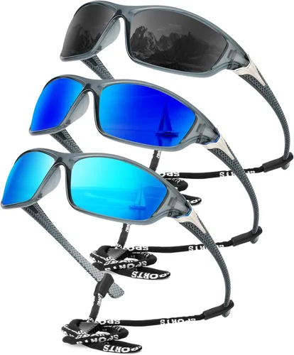 Miniatura 49 de KALIYADI 4 Pack Polarized Sunglasses-Men Sports Sun-glasses: Mens Sunglasses UV Protection for Fishing Driving Cycling A02-negro/azul hielo/rojo