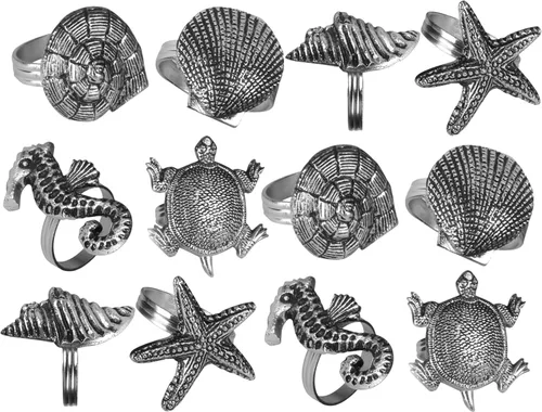 ALPHA Living HOME Juego de 12 servilleteros de alta calidad, 100% metal, decoración de mesa resistente al óxido, servilleteros antiguos de concha