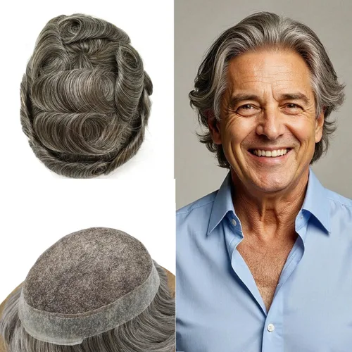 Miniatura 50 de Sistema de reemplazo de cabello de encaje francés para hombre, piezas de cabello de aspecto natural, color negro, marrón, rubio, gris, protesis