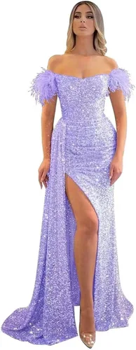 Miniatura 27 de Vestidos de fiesta de lentejuelas con hombros descubiertos, vestido formal de sirena brillante, vestido largo de fiesta de noche con abertura