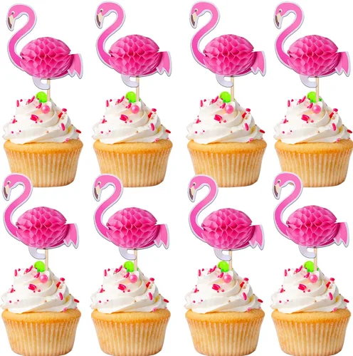 Miniatura 13 de Rsstarxi Paquete de 25 adornos tropicales para cupcakes Luau con decoración de pastel de flamenco de feliz cumpleaños, palmera, flamenco, piña