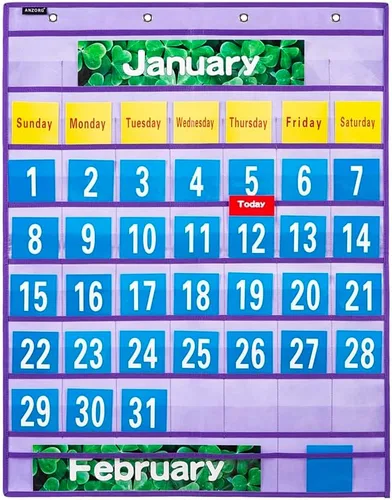 Calendario mensual de bolsillo, calendario escolar, kit de calendario escolar para aula escolar recursos de aprendizaje (morado)