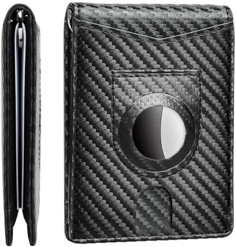 Airtag - Cartera delgada para hombre, cuero genuino minimalista con soporte para tarjetas de crédito para hombres, multifuncional, con bloqueo RFID,