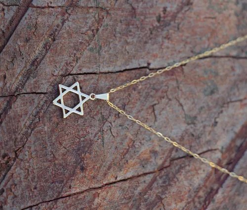 Miniatura 5 de Collar de estrella de David, collar de Magen David relleno de oro, fina estrella de David de oro, collar religioso, joyería judía de murciélago