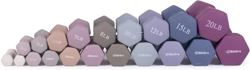 Miniatura 3 de Juego de mancuernas con estante, pesas recubiertas de neopreno, pares de mancuernas hexagonales con código de color, 1 a 20 libras
