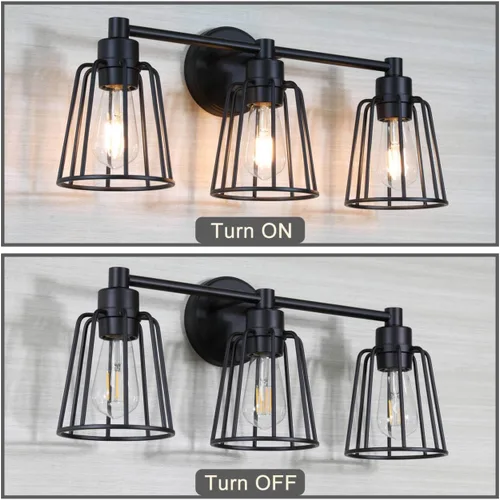 Miniatura 5 de XiNBEi Lighting XB-W1287-3-MB - Lámpara de baño de 3 luces, apliques industriales de jaula de metal para pared, acabado negro mate