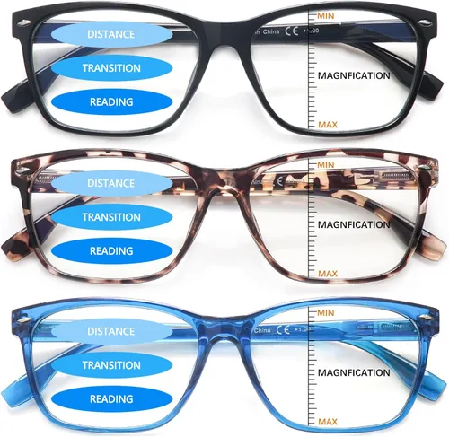 Paquete de 3 lentes de lectura progresivas multifocales con bloqueo de luz azul para mujeres y hombres, lectores multifocales con bisagra de resorte