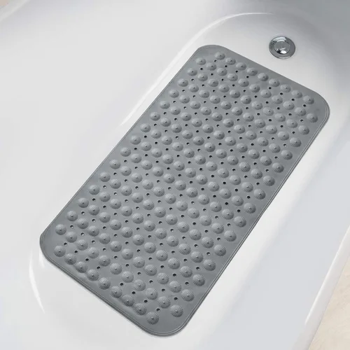 ZHICHENG Alfombra de baño – Alfombra de ducha antideslizante – Alfombra de baño larga de 31.88 x 15.74 pulgadas para bañera antideslizante – Gris