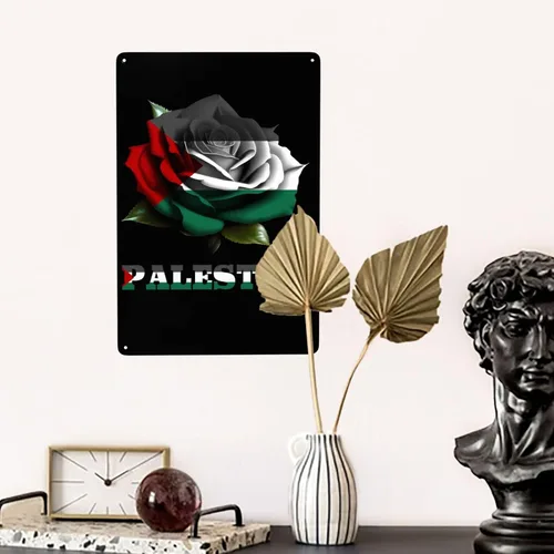 Miniatura 5 de Letrero de bandera de palestina con diseño de rosa y hierro, arte de pared para interiores y exteriores, hogar, dormitorio, bar, café, cocina