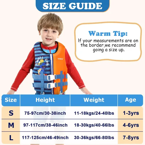 Miniatura 5 de GOSEN Chaleco de natación para niños pequeños – Chaqueta de natación para niños de 1 a 8 años (24 – 80 libras) – Flotador de piscina para niños