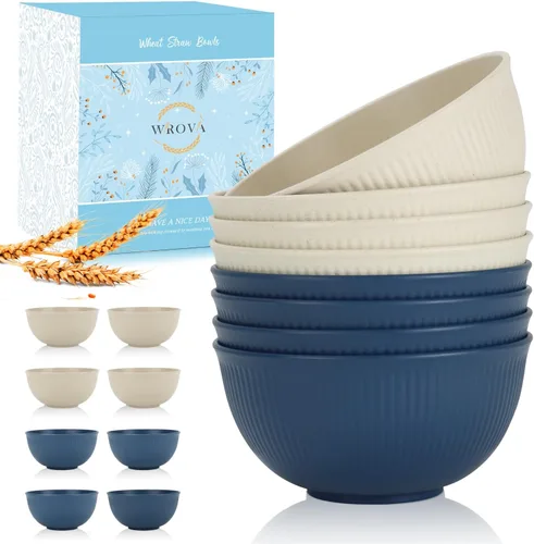 Miniatura 8 de Wrova Juego de 8 cuencos de paja de trigo, cuencos irrompibles para cereales de 26 onzas, aptos para microondas y lavavajillas, cuencos para niños