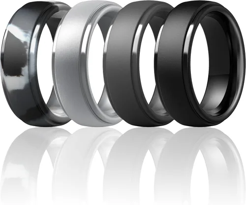 Miniatura 96 de ThunderFit Anillos de boda de silicona para hombre, 0.394 in de ancho y 0.098 in de grosor, paquete múltiple de variedad 1-7