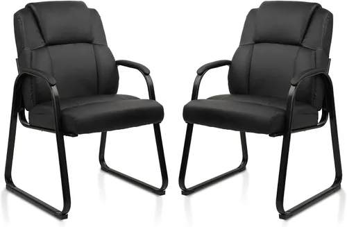 CLATINA Silla de recepción de cuero para invitados con base de trineo, sillón estacionario de oficina con reposabrazos acolchados para reuniones,