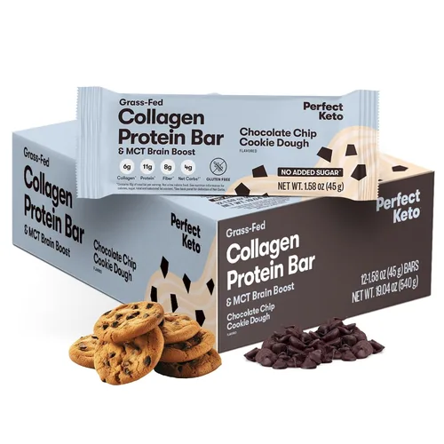 Perfect - Barras de proteína de colágeno, sin gluten, colágeno alimentado con pasto + aceite MCT, bajas en carbohidratos, sin azúcar añadido,