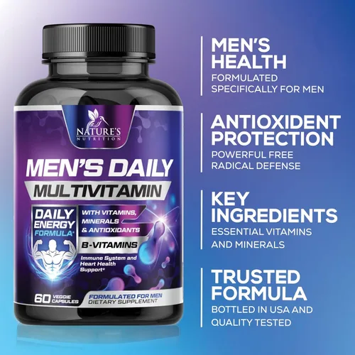 Miniatura 7 de Multivitamínico para hombres, suplemento avanzado con fórmula de espectro completo, vitaminas esenciales A, C, D, E y zinc, vitaminas B de alta