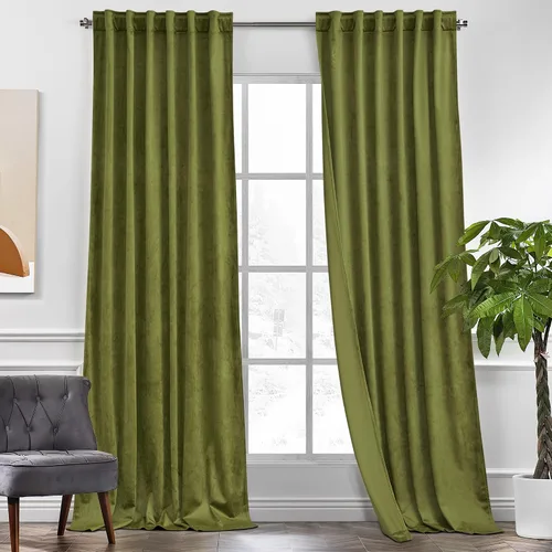 Miniatura 16 de KGORGE Cortinas de terciopelo verde cazador con pliegues pinzados de 84 pulgadas, con aislamiento térmico para oscurecer habitaciones, con anillas