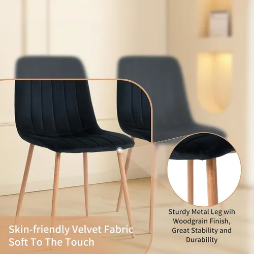 Miniatura 7 de Juego de 4 sillas de comedor, juego de 4 sillas de comedor de terciopelo moderno, juego de 4 sillas de cocina con asiento acolchado tapizado y patas