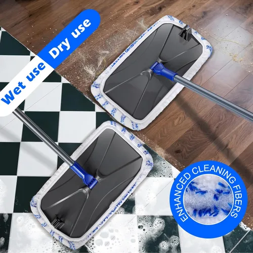 Miniatura 4 de MASTERTOP Trapeador plano de microfibra, mopa extendida para suelos húmedos y secos con 5 almohadillas reutilizables y mango telescópico, mopas