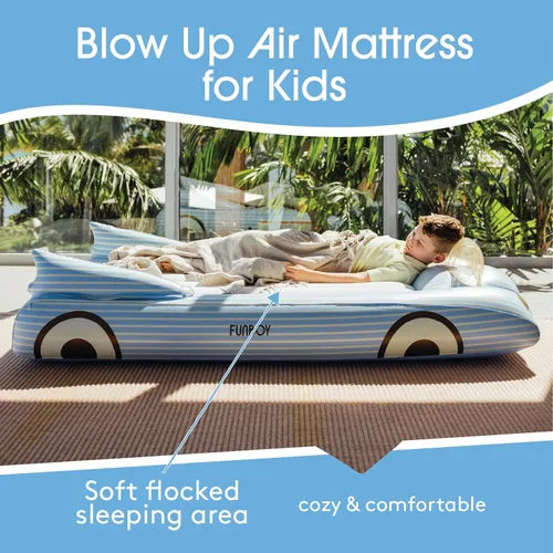 Miniatura 3 de FUNBOY Cama de viaje infantil azul inflable y colchón. Perfecta para fiestas de pijamas. Incluye bolsa de almacenamiento y transporte, individual