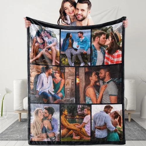 Miniatura 8 de Manta personalizada con texto fotográfico: manta personalizada de 1 imagen, manta de cumpleaños, aniversario, boda, Navidad, regalos para parejas