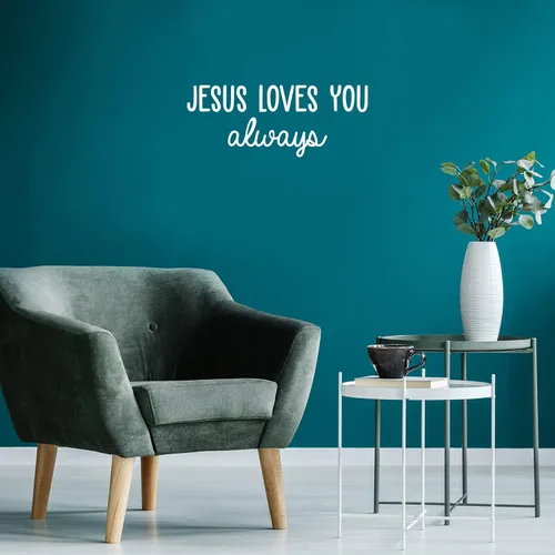 Miniatura 2 de Calcomanía de vinilo para pared, Jesús te ama siempre, 10 x 25 pulgadas, moderna y bonita calcomanía inspiradora con cita espiritual para el hogar