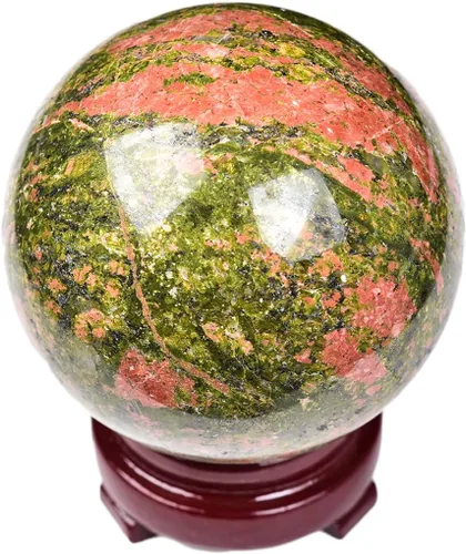 Miniatura 3 de JIC Gem Bola Esférica Pequeña de Cristal Natural de Piedra Unakita Bola de Cristal Curativa con Soporte de Decoración para Meditación Feng Shui