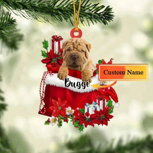 Miniatura 104 de Perro Akita Inu personalizado en bolsa de regalo, adorno de Navidad, nombre personalizado, regalo para amantes de los perros, familia, Navidad