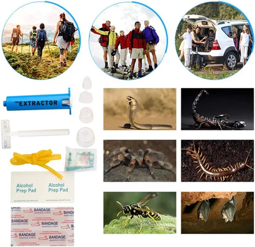 Miniatura 4 de Kit de mordida de serpiente, kit de picadura de abeja, suministros de primeros auxilios de emergencia, bomba de succión para extractor de veneno