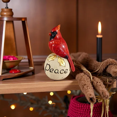 Miniatura 3 de Comfy Hour Pedestal de piedra cardenal rojo de 6 pulgadas, figura decorativa de pájaro de Navidad para mantel y estante, adorno de vacaciones