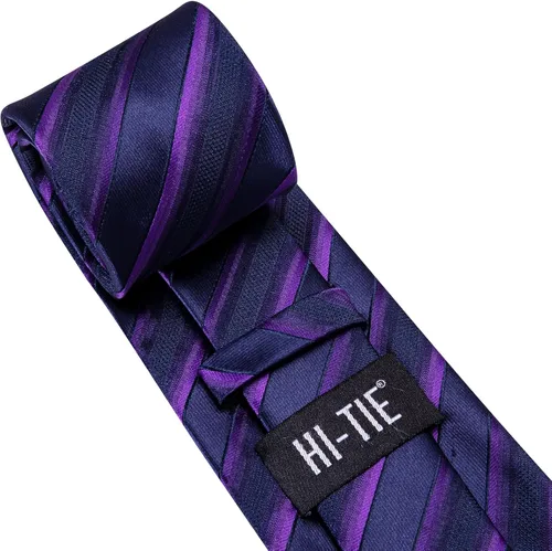 Miniatura 283 de Hi-Tie Corbatas de seda para hombre, diseño de cachemira a rayas, con bolsillo, gemelos cuadrados, conjunto formal de negocios