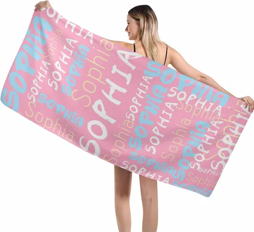 Miniatura 41 de MyPupSocks Toalla de playa personalizada de verano, color rosa, extra grande, iniciales, nombre, de gran tamaño, suave, de secado rápido