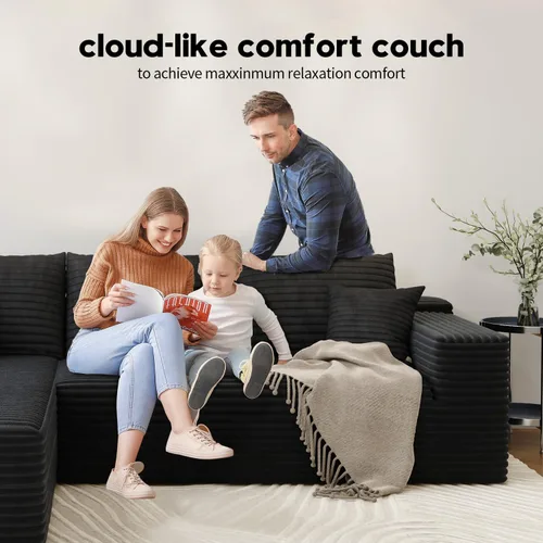 Miniatura 4 de Sofá seccional modular de 139.4", sofás minimalistas en forma de U con 2 otomanas chaise, sofá cama convertible moderno de asiento profundo, tela