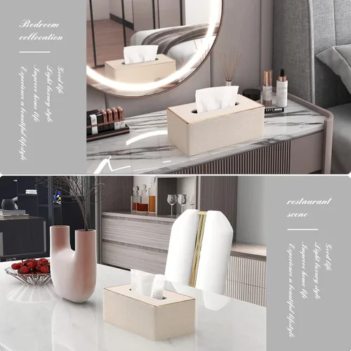 Miniatura 2 de Cubierta de caja de pañuelos, soporte de caja de pañuelos de cuero PU Rectangular Box Covers para el hogar/oficina/decoración del coche 9.84 "X5.23