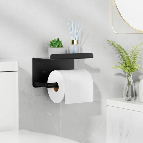 Miniatura 6 de Soporte de papel higiénico adhesivo con estante para teléfono, soporte de papel higiénico montado en la pared, soporte de rollo de papel higiénico